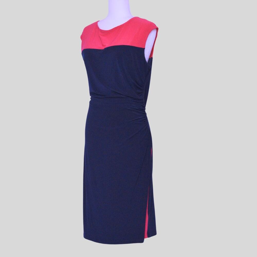 RALPH LAUREN Jersey Ruched Dress Pink/Navy Size 16 - Picture 3 of 9